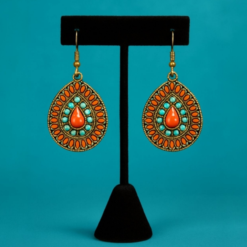 Southwestern Style Enamel Drop Earrings